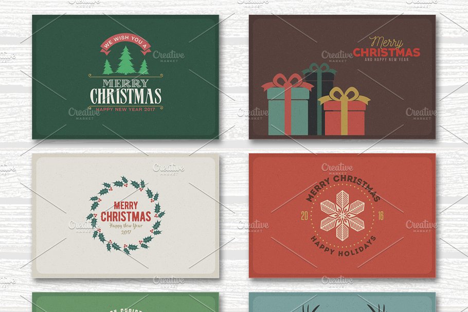 复古圣诞节日贺卡模板合集 Retro/Vintage Christmas Cards Pack插图(1)