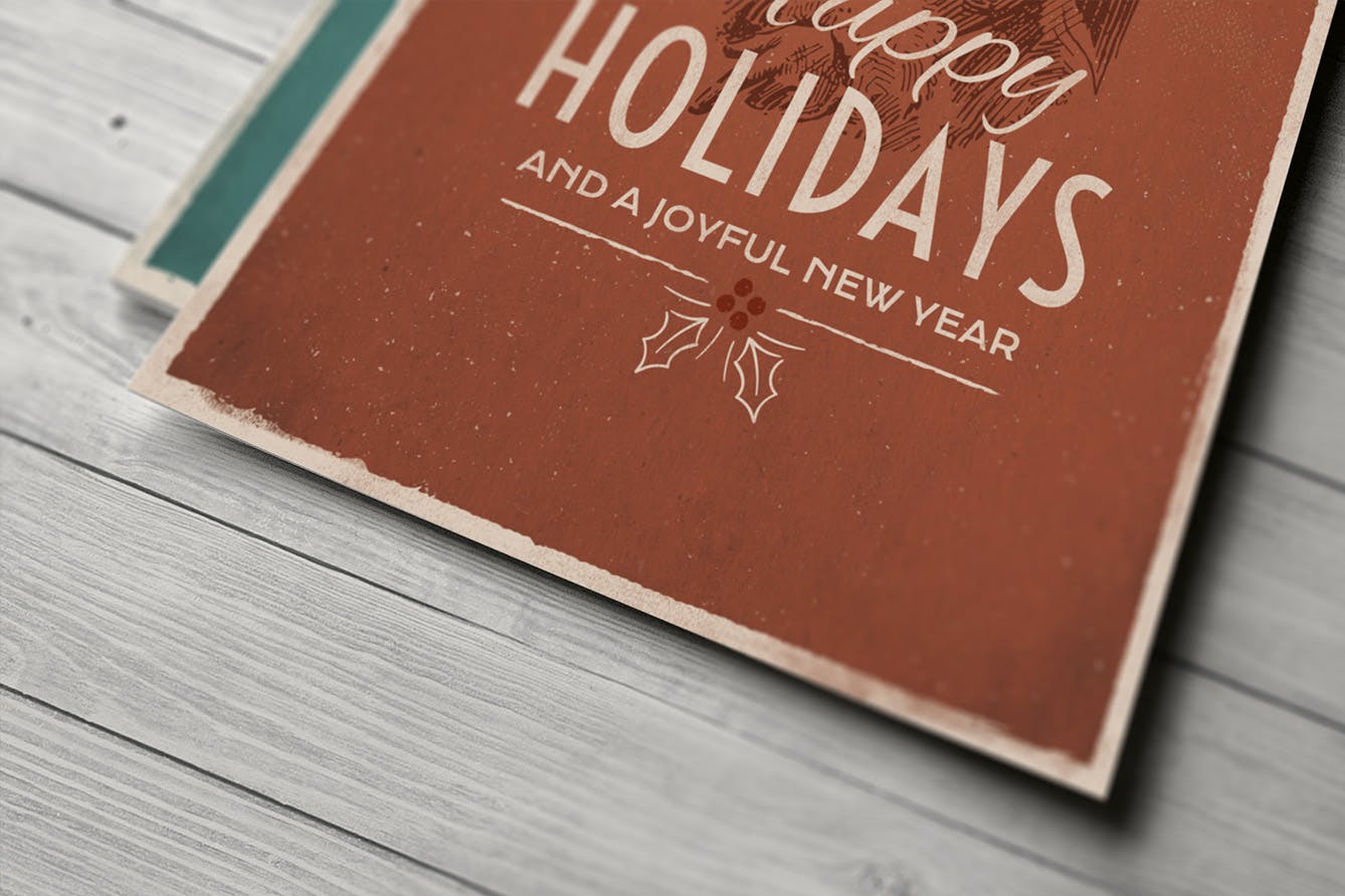 4款复古设计风格圣诞贺卡设计模板v2 4 Vintage Christmas Cards vol. 2插图(2)