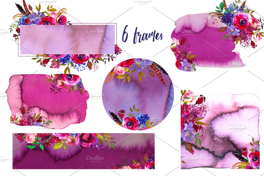 蓝莓色&海军蓝水彩花卉剪贴画 Berry & Navy Watercolor Flowers PNG插图(4)