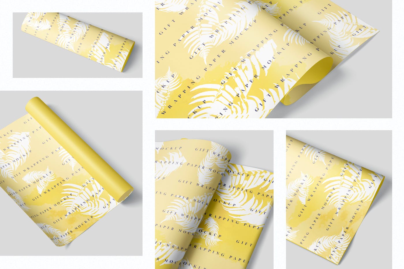 礼品包装纸图案印花设计预览样机模板 Gift Wrapping Paper Mockup Set插图(1)