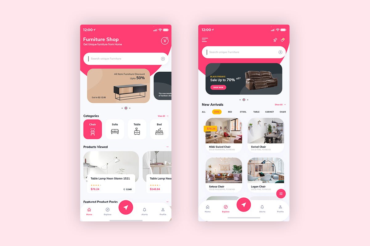 网上家具商城APP应用UI设计模板[日间版本] Furniture App UI Kit Light Version插图(1)