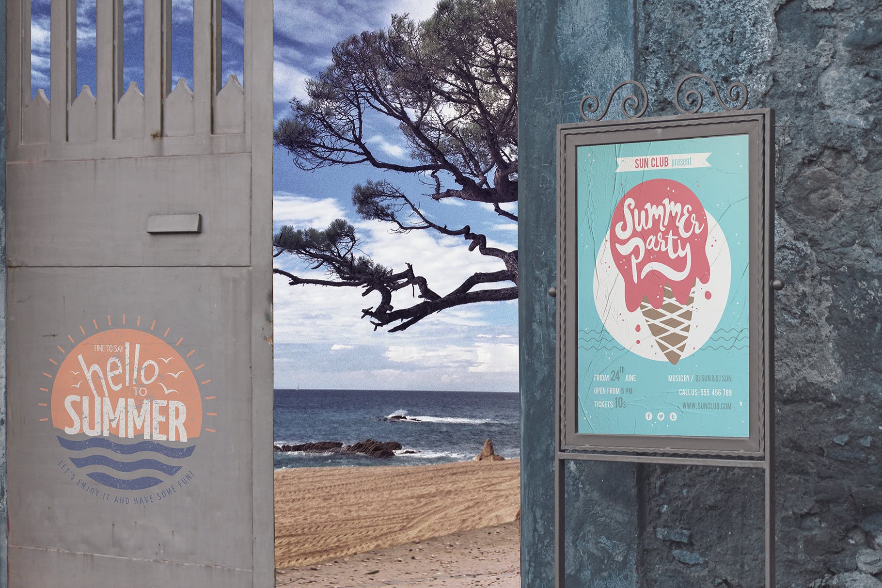 入口处海报/告示张贴效果图样机模板 Entrance Backgrounds Poster Mockup插图(3)