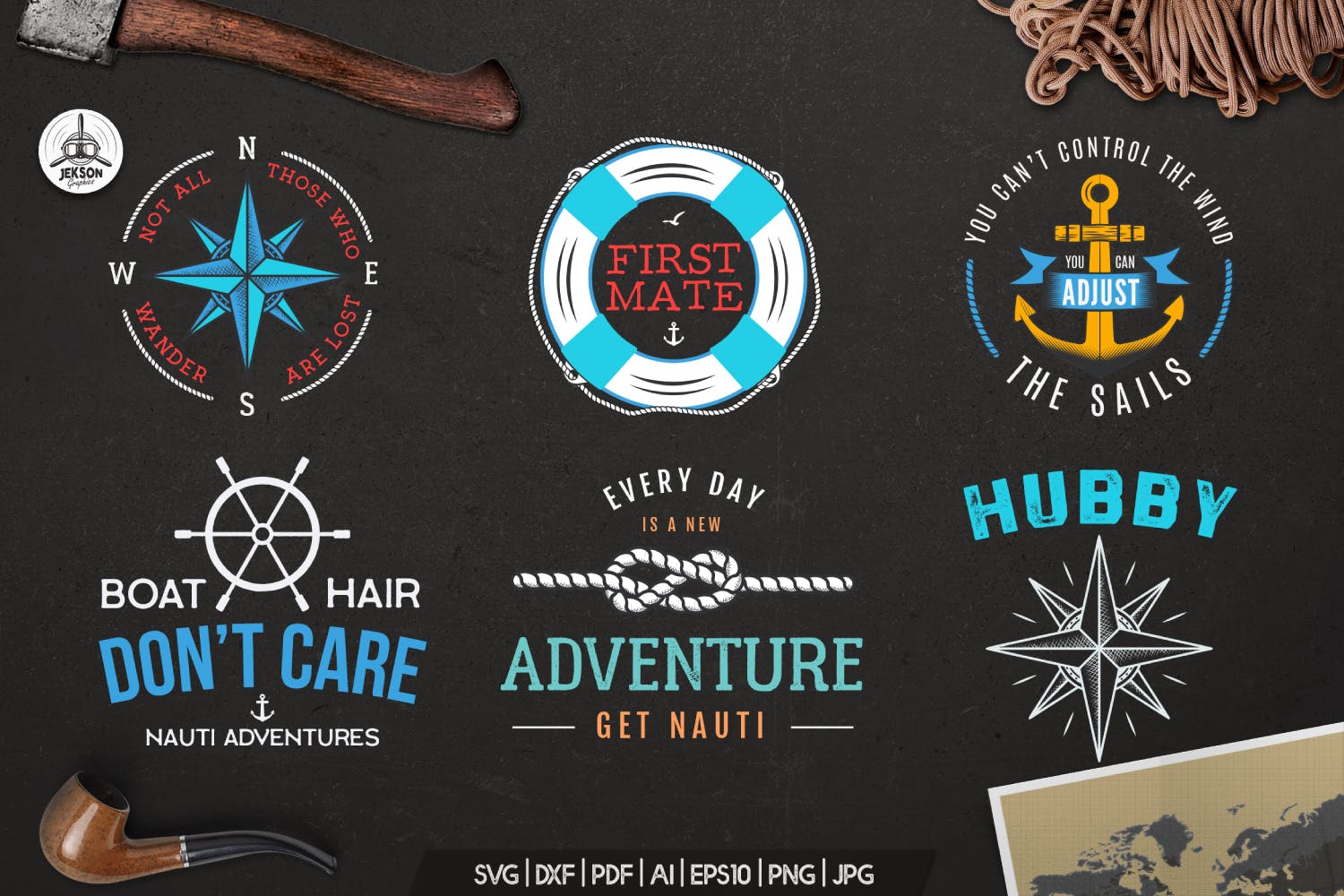 复古航海徽章/旅行标签/印刷品设计模板 Retro Nautical Badges Set, Travel Label, Prints插图(1)