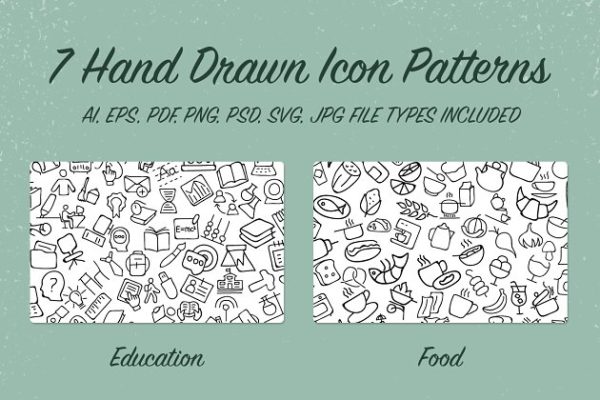 7款手绘图标图案纹理v1 7 Hand Drawn Icon Patterns – Vol 1