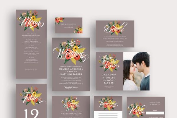 鲜花盛开婚礼邀请函设计模板 In Between the Blooms Invitations