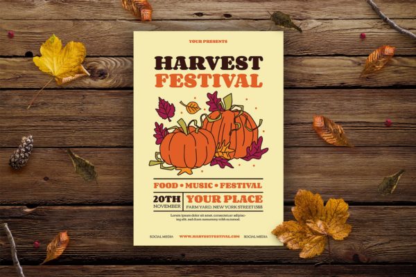 丰收节庆祝活动海报设计模板 Harvest Festival