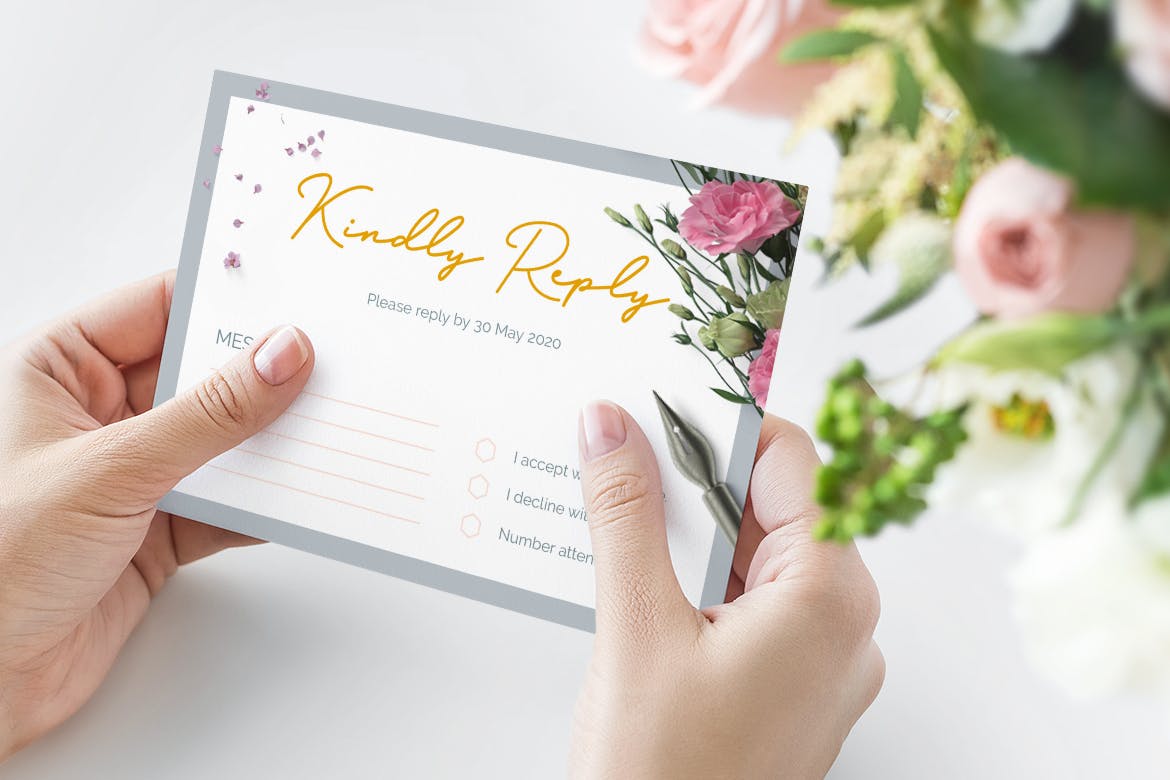 花卉装饰艺术风格婚礼邀请设计套件 Wedding Invitation Set插图(11)