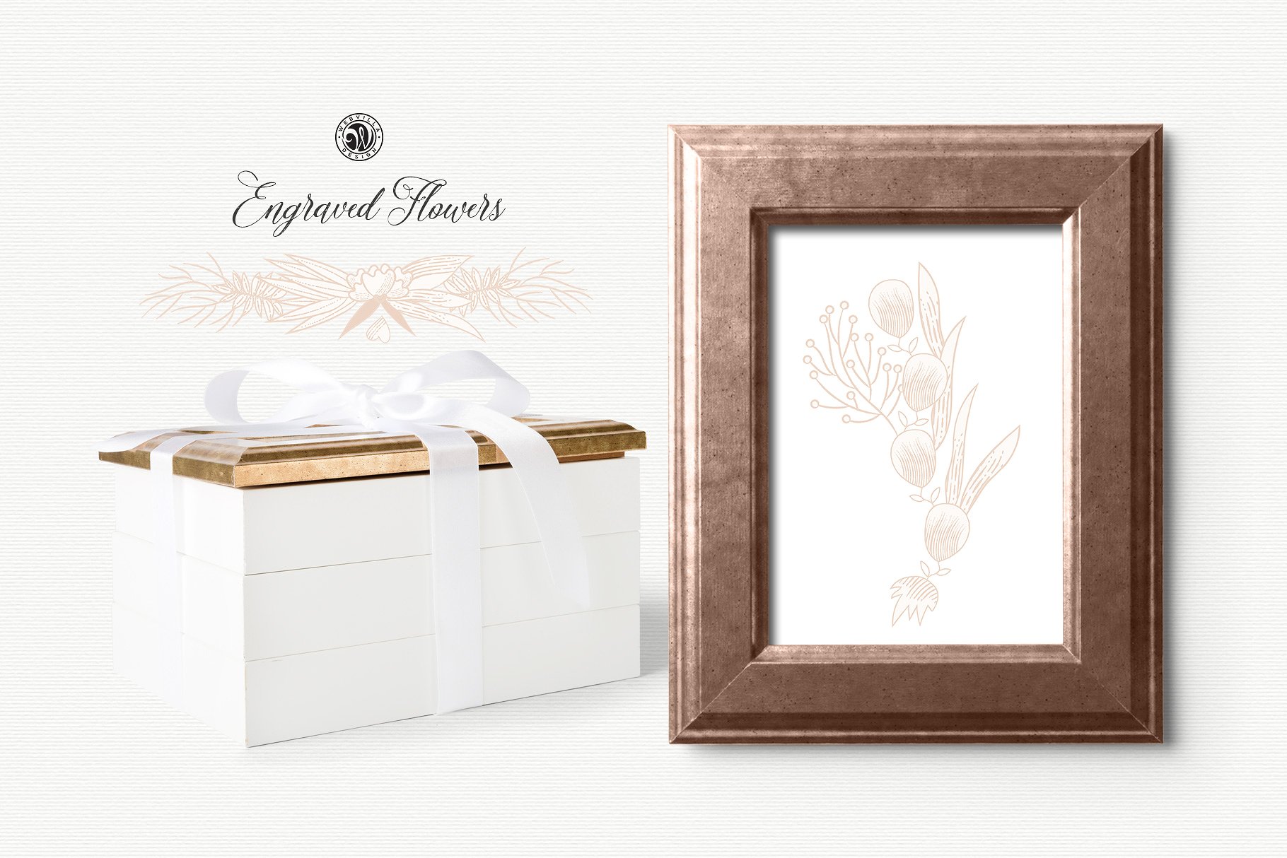 优雅英式手绘花卉插画素材 Engraved Flowers插图