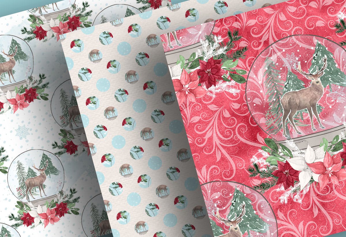 圣诞节主题雪球水彩手绘图案数码纸张设计素材 Christmas Snowball digital paper pack插图(1)