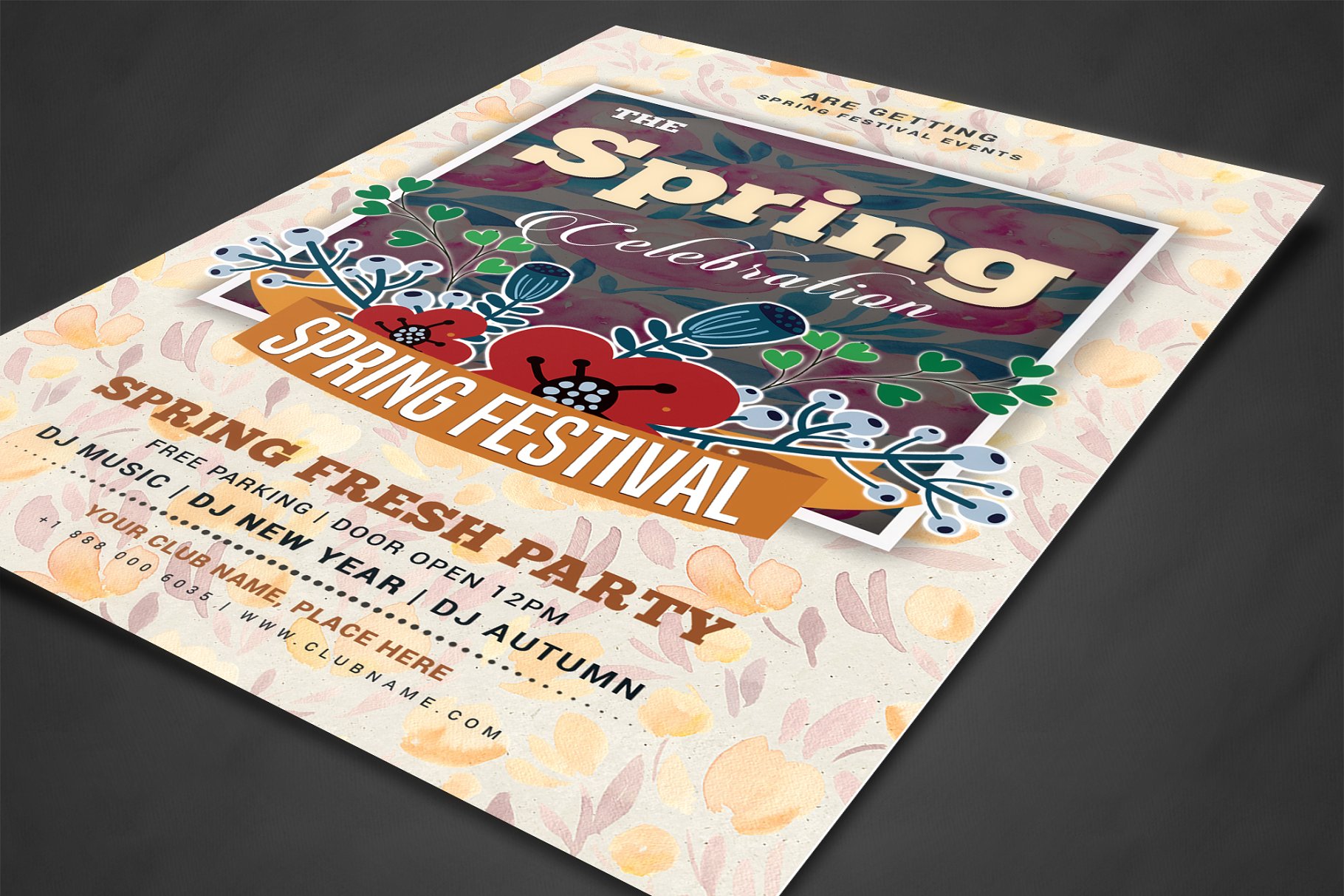 专业简洁的春季节日派对活动宣传模板 Spring Festival插图(1)