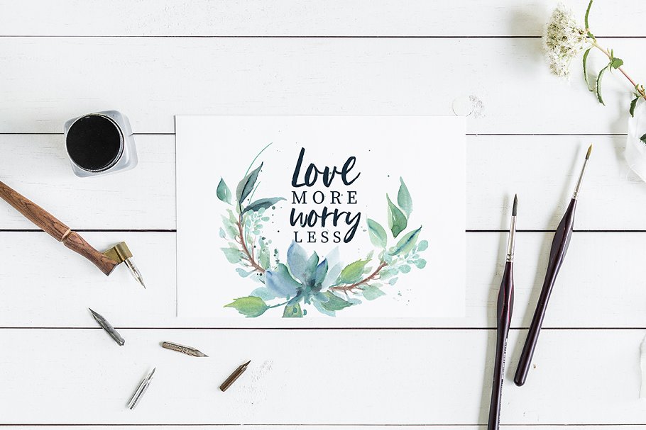 手写英文字体&手绘水彩花卉剪贴画 Loving Saskia Font & Graphics Bundle插图(18)