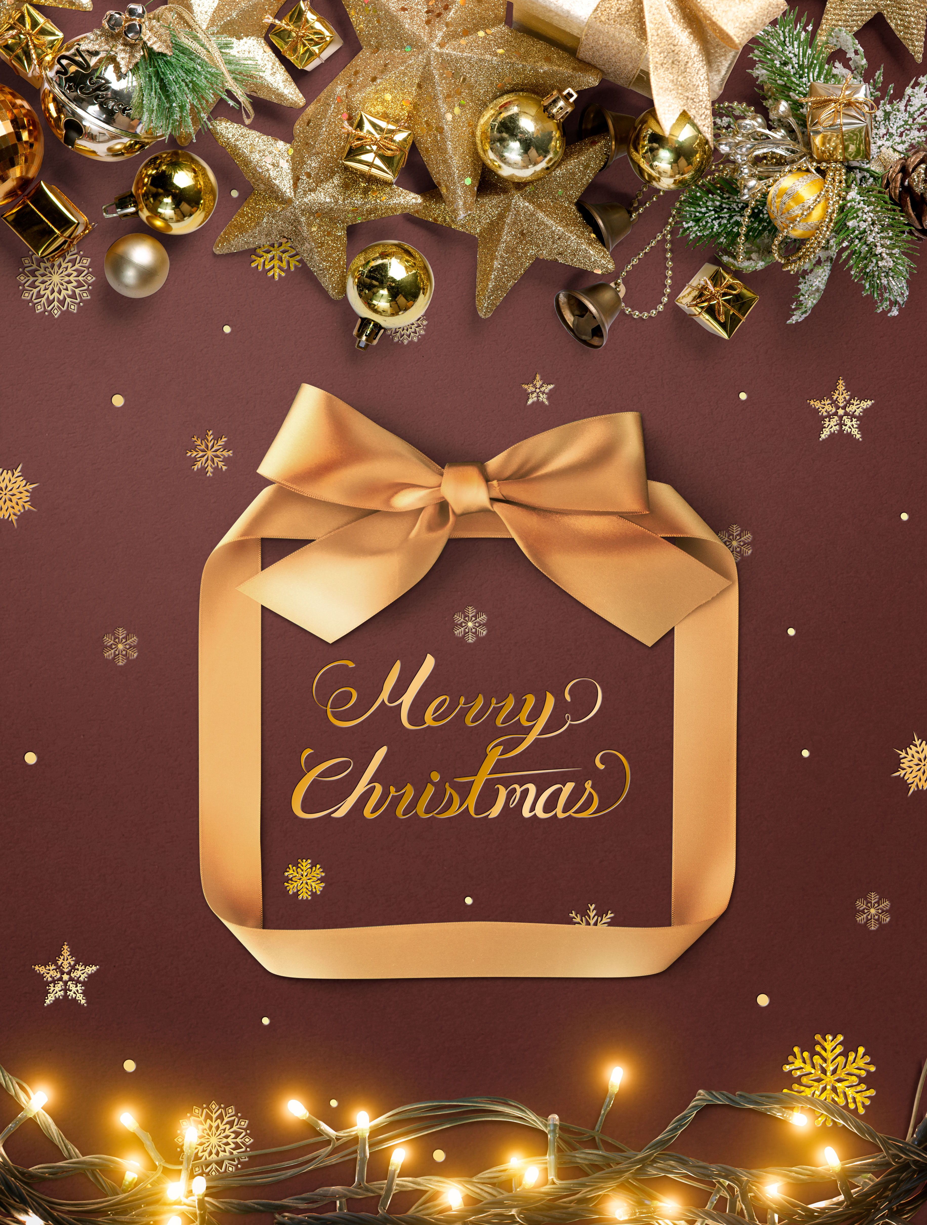 豪华金丝带礼盒圣诞主题海报传单psd素材插图