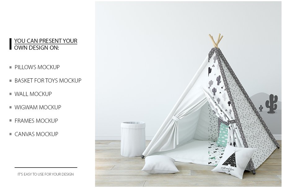 儿童室内织物样机模板 KIDS Interior Fabric Mockup Pack – 1插图(1)