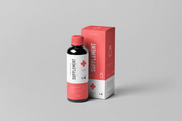 药物保健品瓶子&盒子样机模板v1 Supplement Bottle & Box Mock-up 1插图(1)