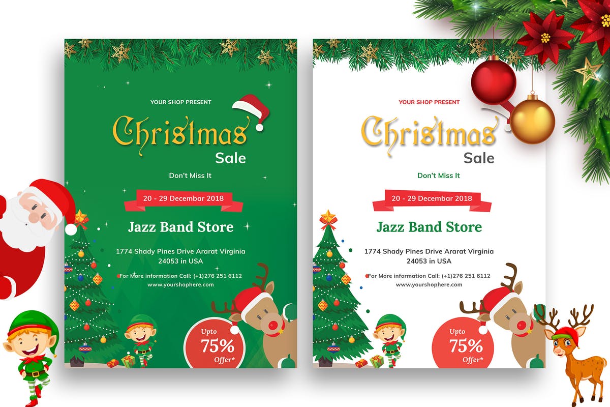圣诞节节日促销海报设计模板 Christmas Sales Promotion – Flyer插图