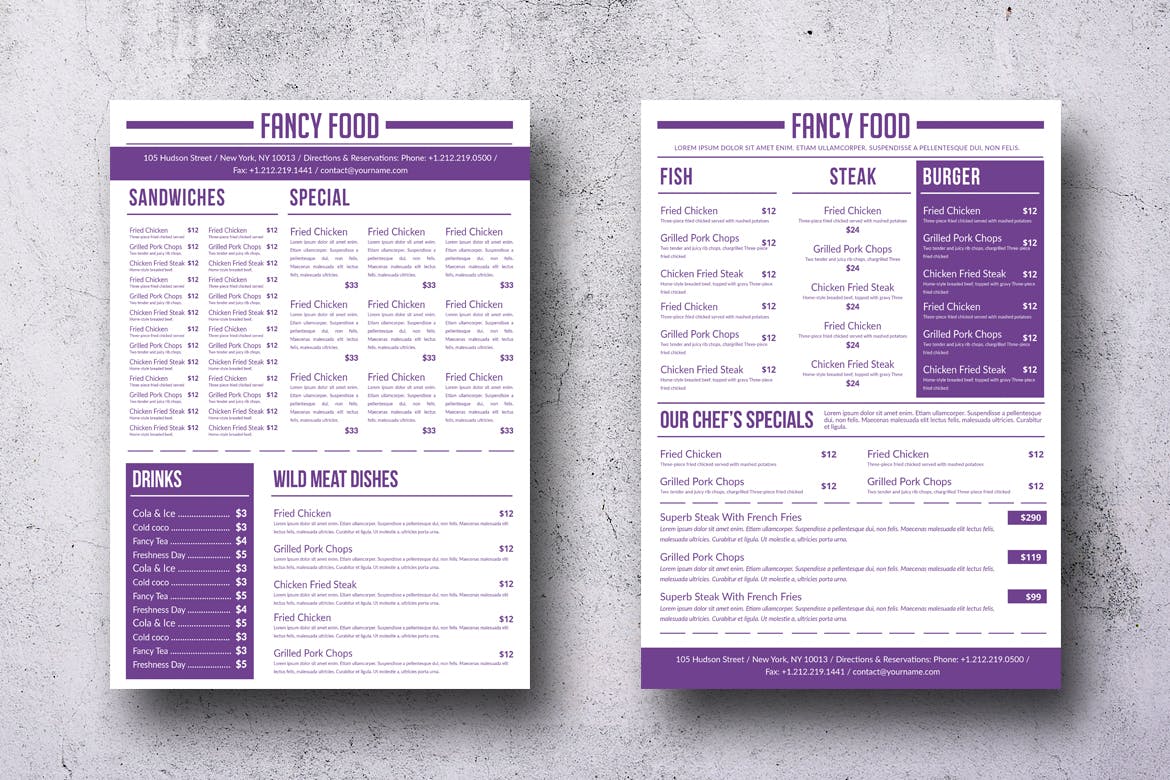 A4纸极简设计风格西式菜单设计模板 Simple A4 Minimal A4 Menu – 13 Color Versions插图(6)