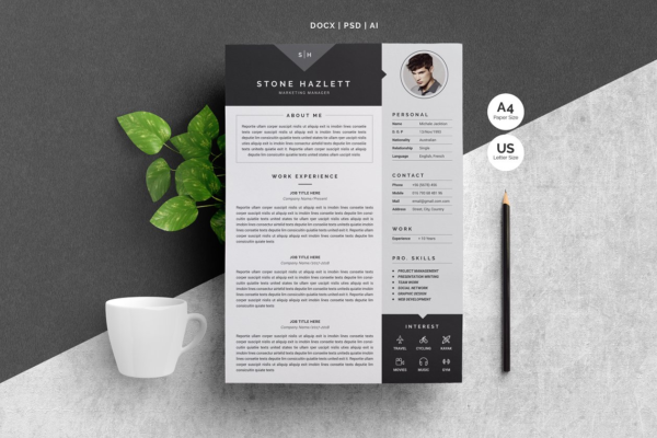 现代个人简历模板 Modern Resume Template 4 Pages
