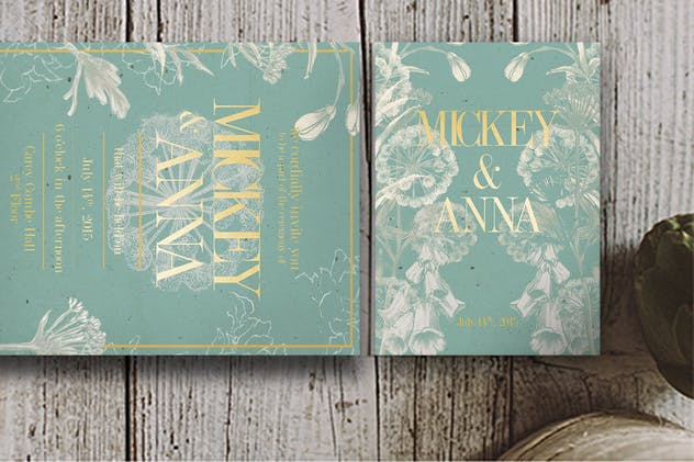 经典优雅叶子婚礼邀请函模板 Classic Foliage Wedding Invitation插图(2)