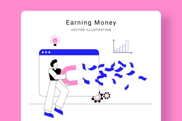 吸金磁石矢量素材库精选概念插画设计素材 Earning Money Vector Illustration Scene