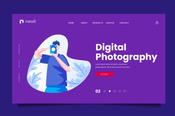 数码摄影主题网站设计矢量插画素材 Digital Photography Web Header PSD and AI Vector