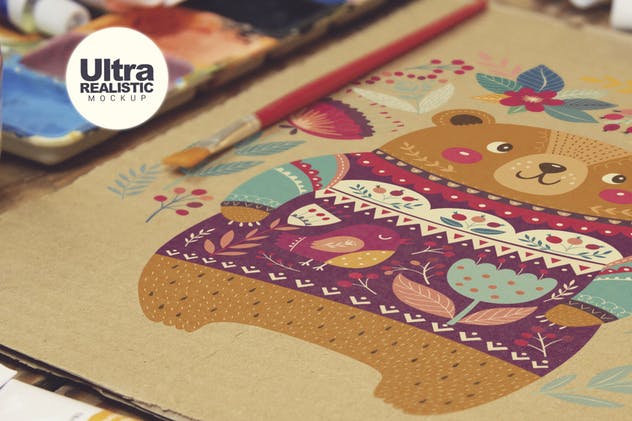 水彩画创作工作室场景牛皮纸样机模板 Paperboard Zoom插图(3)