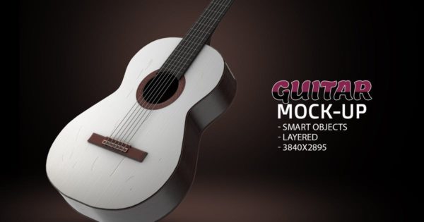 吉他产品外观设计效果图素材库精选模板v1 Guitar Face PSD Mock-up