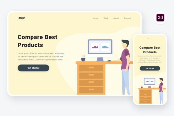 产品对比场景APP&amp;Web设计矢量插画[XD&amp;SVG] Comparing products illustration (Adobe XD &amp; SVG)