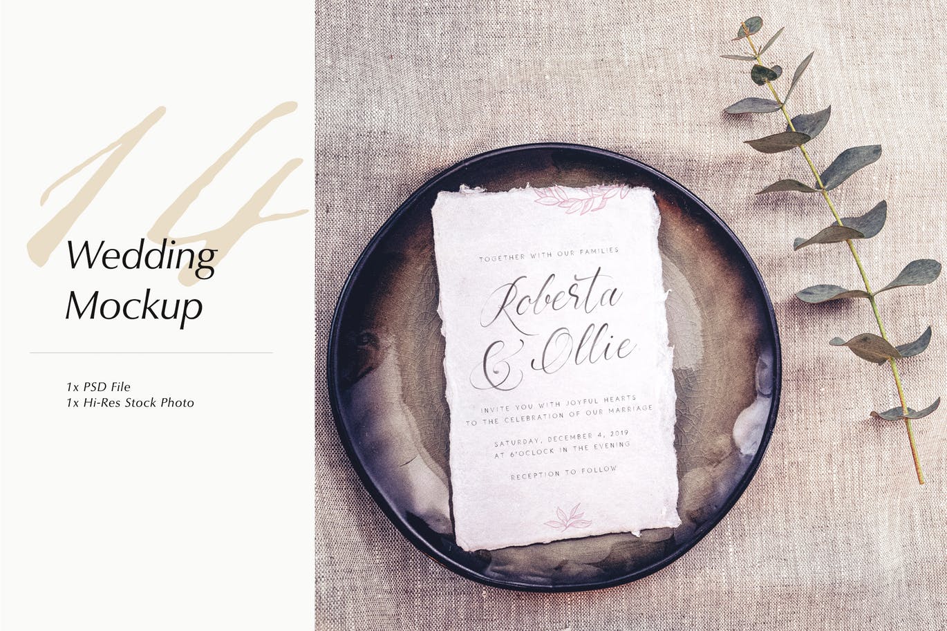 婚礼照片婚礼邀请函优雅风格设计样机素材库精选模板v14 Wedding Photo Mockup 14插图
