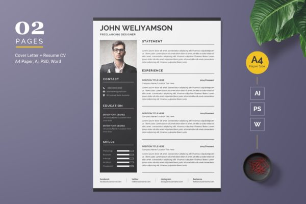 自由设计师简约专业电子简历模板 Professional and Clean Resume Template