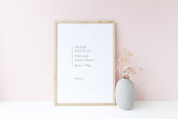 春季系列花木框架样机模板 Floral wooden frame mock up