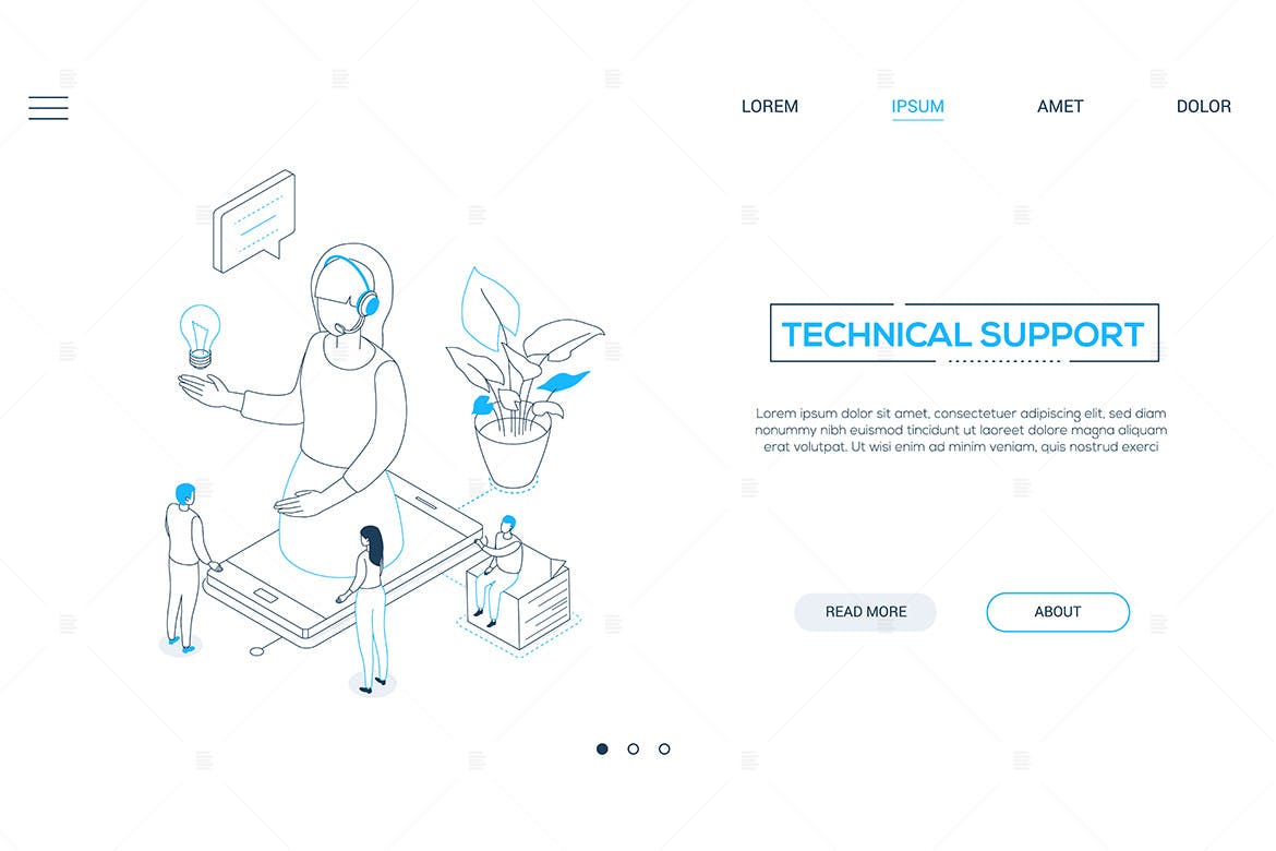 技术支持主题网站Banner设计线性矢量插画素材 Technical support – linear isometric web banner插图(1)