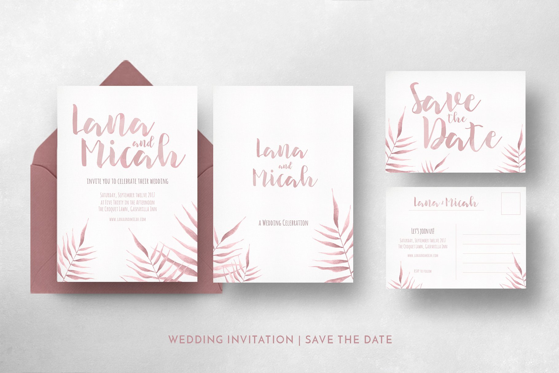 水彩树叶图案邀请卡模板 Watercolor Foliage Invitation Suite插图(12)