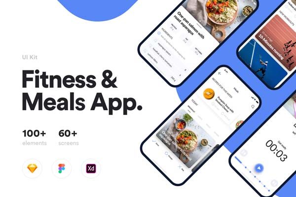 素材库下午茶：高端健身功能的APP UI KIT套装模板app设计app ui Sketch素材下载[Sketch,Fig,XD,1.56GB]