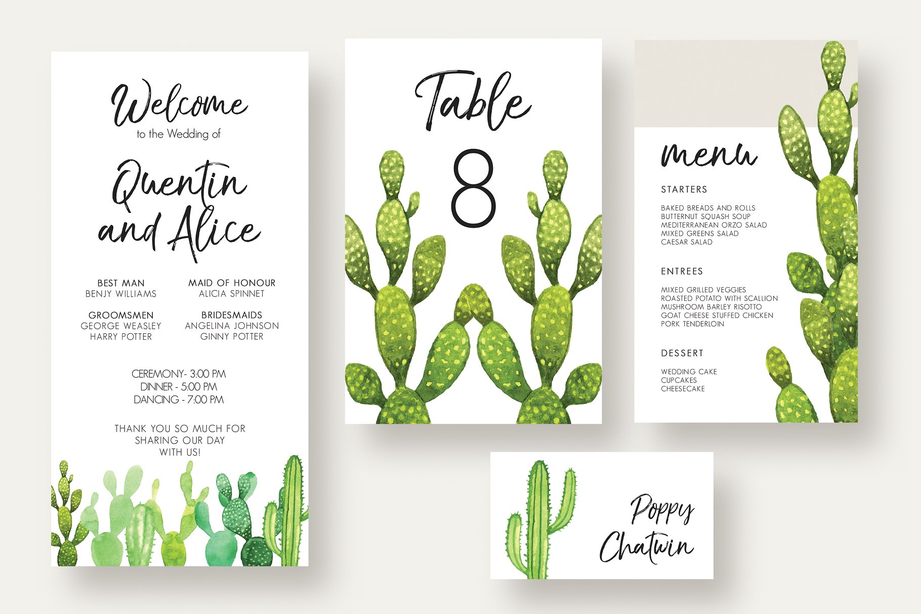 绿色仙人掌婚礼邀请函套装 Cactus Wedding Suite插图(6)