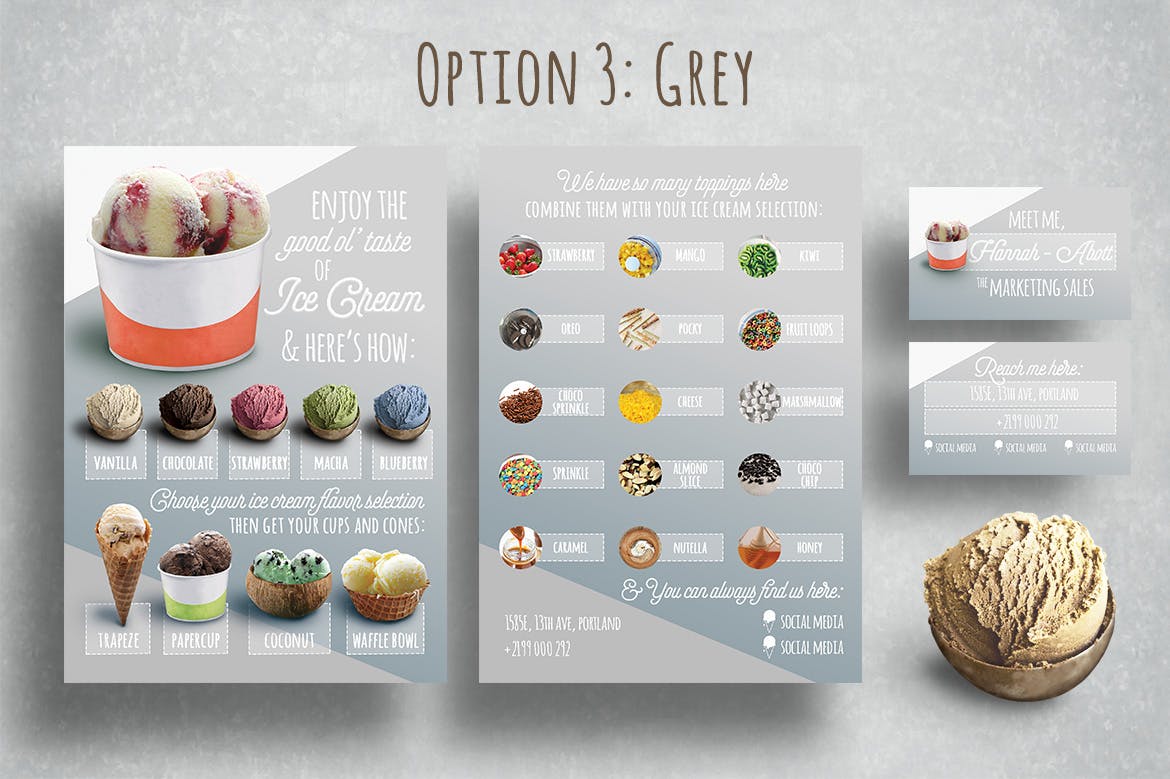 雪糕店宣传pop海报&名片设计模板素材 Modern Ice Cream Parlor Flyer插图(4)