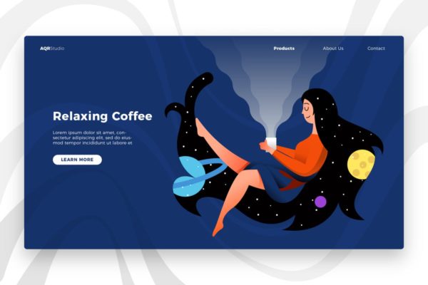 咖啡品牌概念插画网站Banner&amp;着陆页模板 Relaxing Coffee – Banner &amp; Landing Page