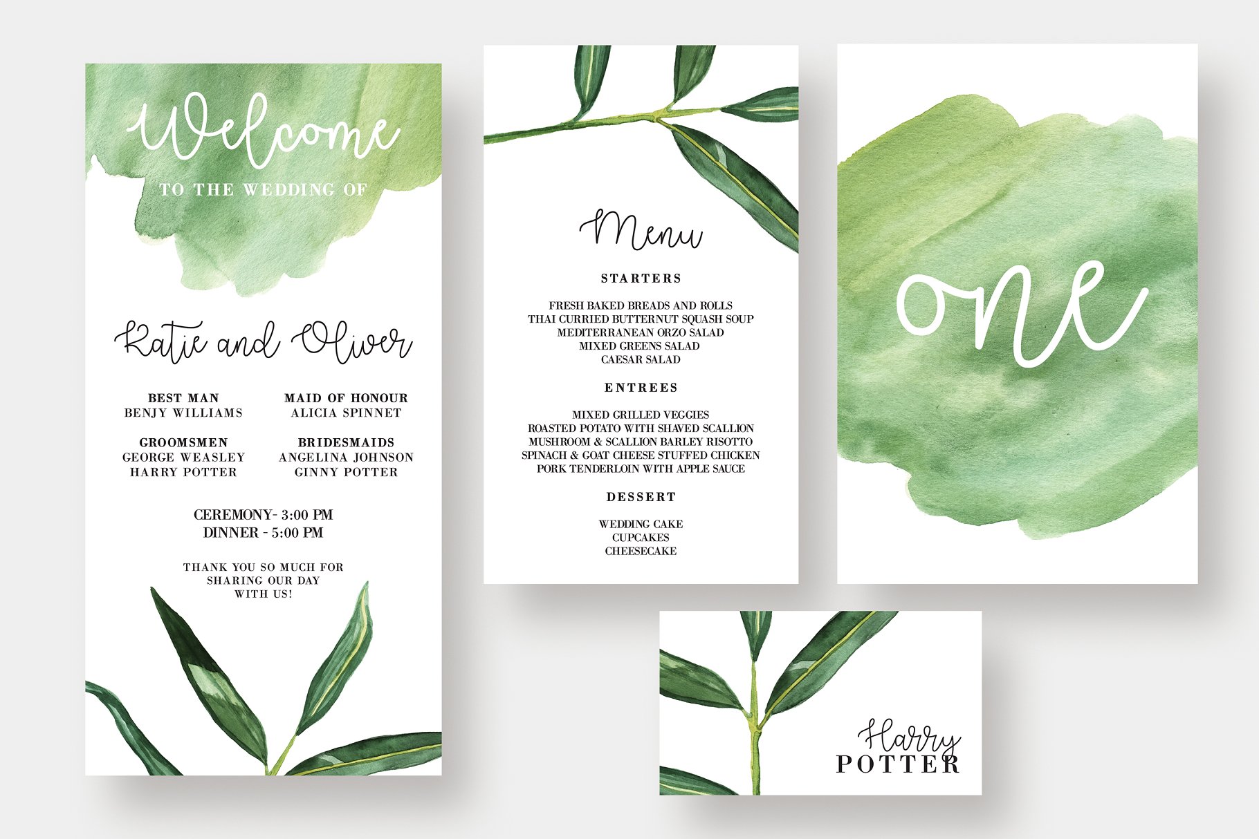 水彩叶子花边婚礼邀请函模板套装 Watercolor Leaf Wedding Suite插图(3)