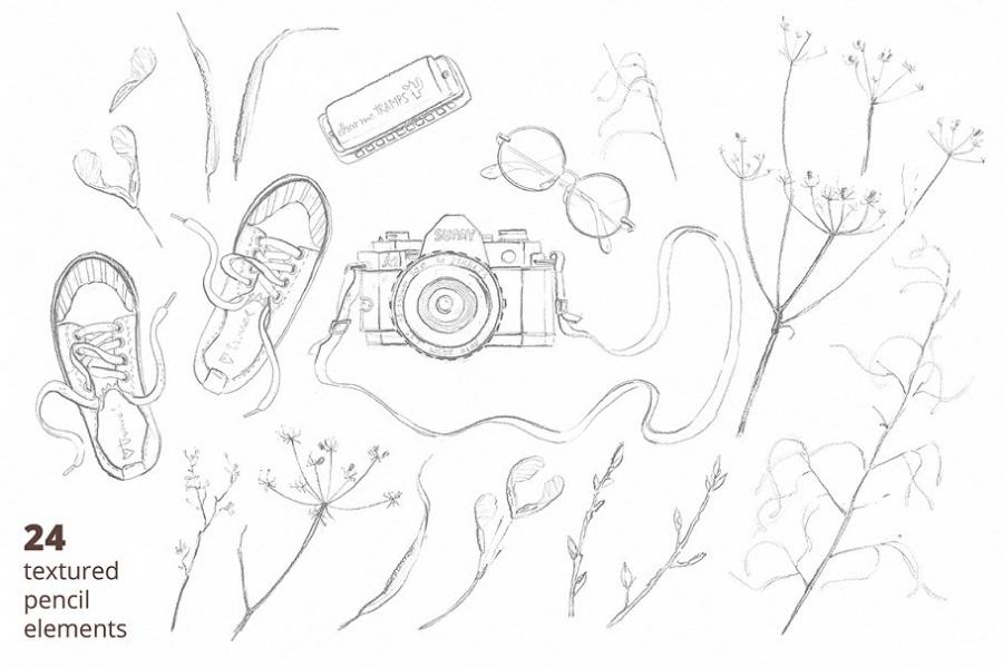 复古风格摄影水彩插画套装插图(15)