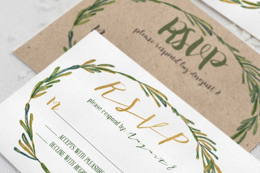 优雅花环婚礼邀请函模板套装 Elegant Wreath Wedding Suite插图(2)