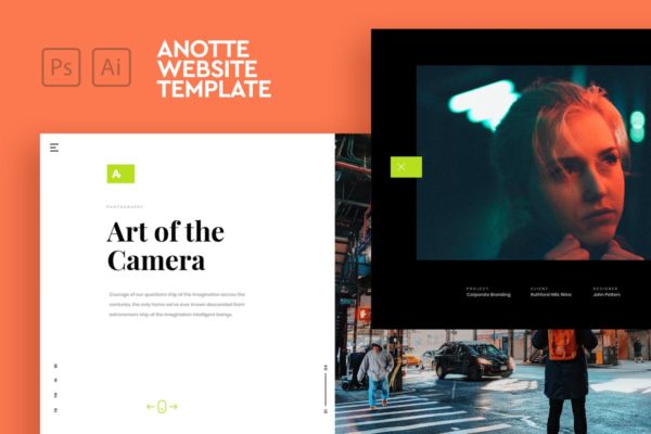 创意摄影服务网站设计PSD&amp;AI模板 Anotte – Horizontal Photography PSD &amp; AI Template