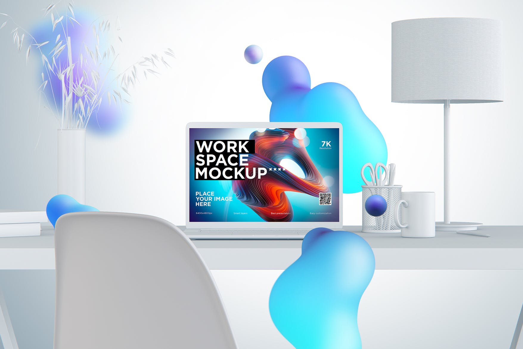 创意工作空间MacBook Pro设计展示样机 workspace desk clay mockup with macbook pro插图(1)