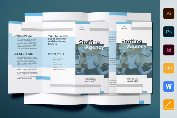 人力资源市场三折页宣传单设计模板 Staffing Agency Brochure Trifold