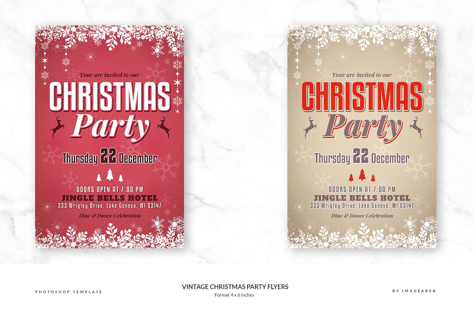 复古圣诞派对宣传单设计素材 Vintage Christmas Party Flyers插图