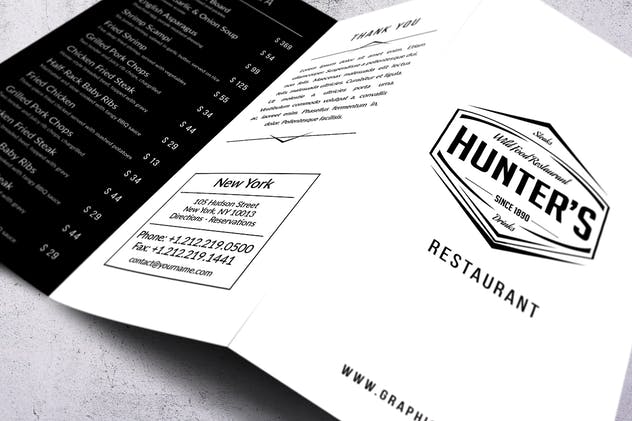 极简主义A4规格三折页菜单设计模板 Minimal A4 Trifold Food Menu Design插图(4)