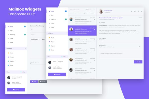 电子邮件Web客户端UI界面设计套件 MailBox Widgets Dashboard UI Kit