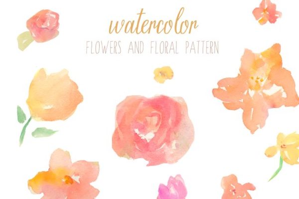 抽象水彩花卉图案背景 Abstract Floral Pattern and Flowers