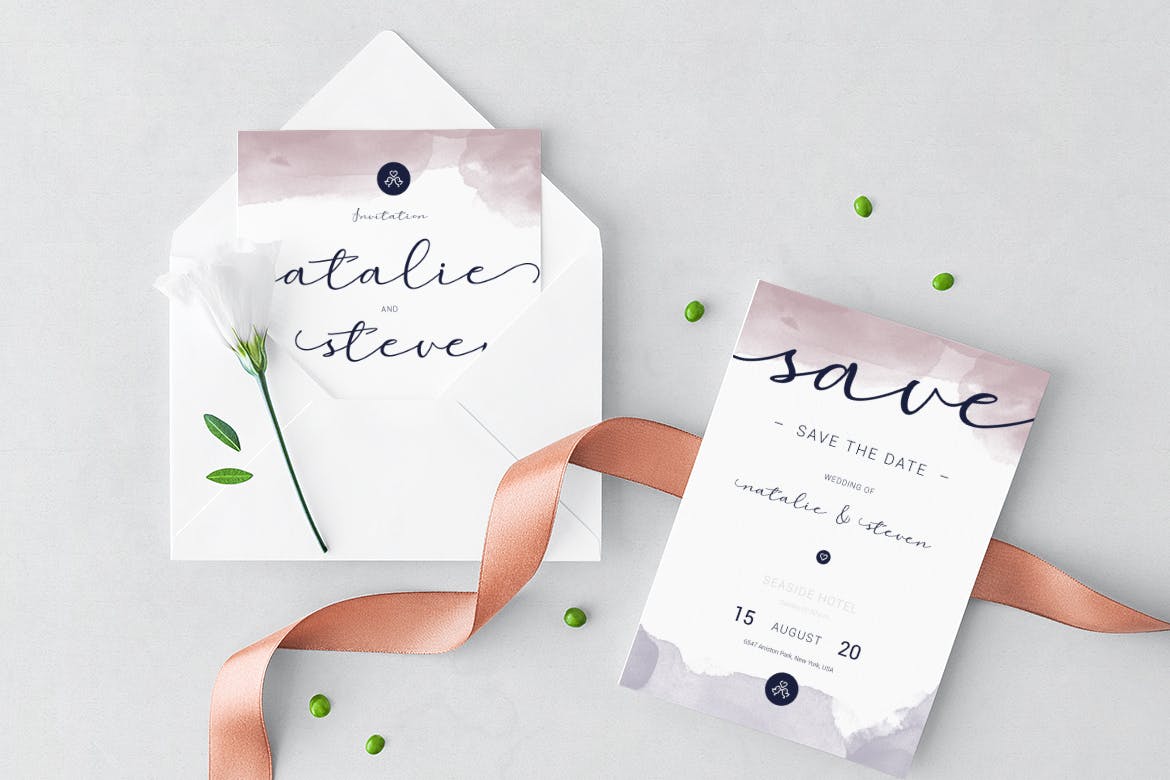 淡水彩艺术婚礼邀请设计素材包v2 Wedding Invitation插图(9)