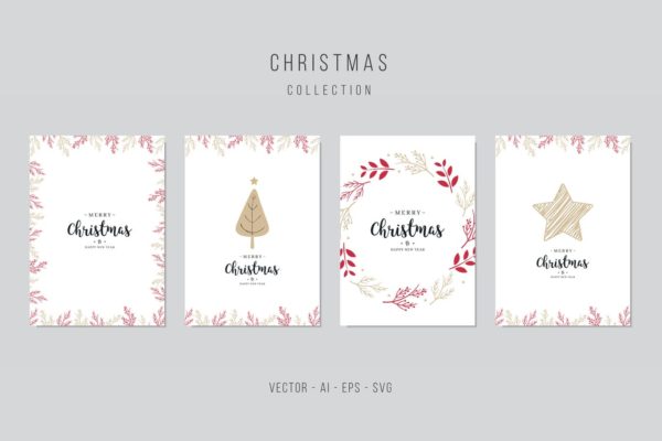圣诞贺卡矢量设计模板素材v6 Christmas Vector Card Set. vol.6