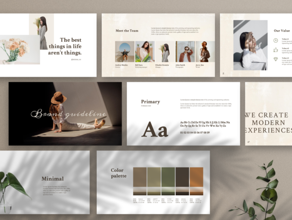 素材库下午茶：高端时尚极简的品牌VI推广指南Powerpoint演示模板