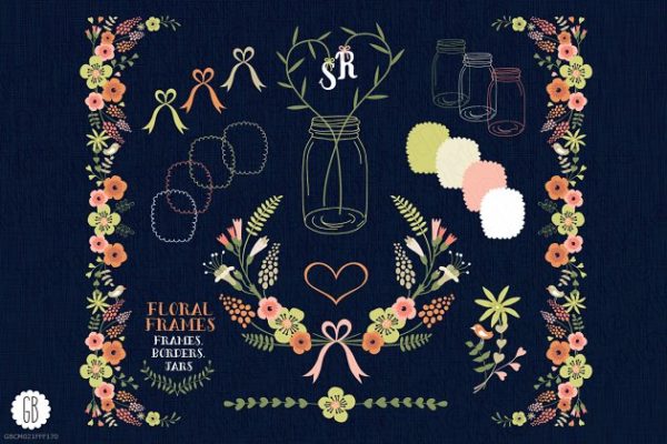 简约花艺花卉元素 Floral frames jars stationery